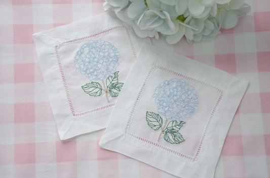 cocktail napkins hydrangea embroidered